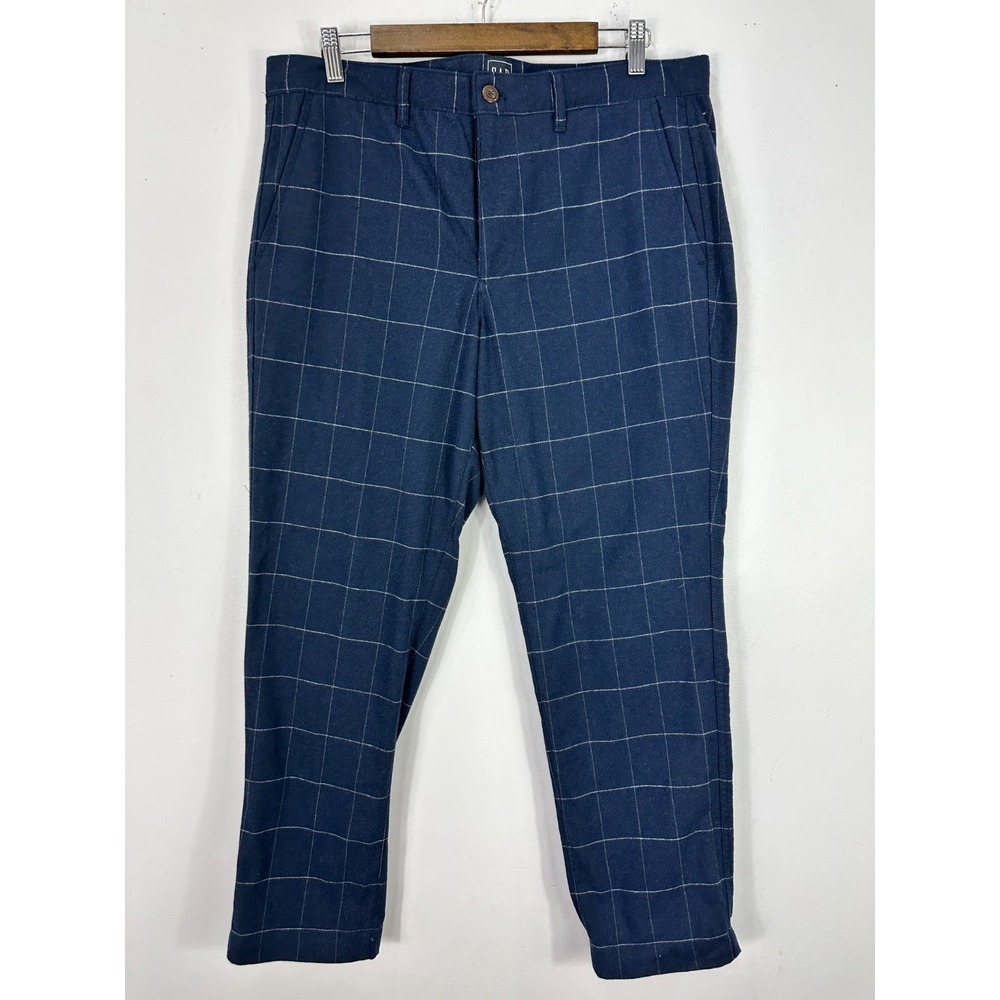 Gap Dress Pants Mens 34 Blue Slim Taper Plaid Italian‎ Fabric Nova Fides Cotton